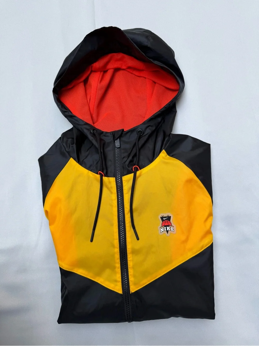 Nike Black and Yellow Hooded Windbreaker with Red Lining